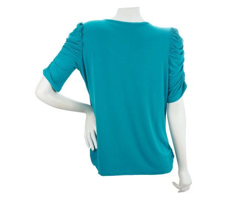 George Simonton Milky Knit Scoop Neck Top with Ruched Sleeves