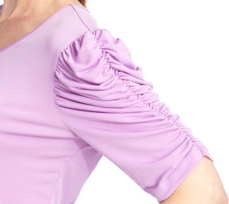 George Simonton Milky Knit Scoop Neck Top with Ruched Sleeves