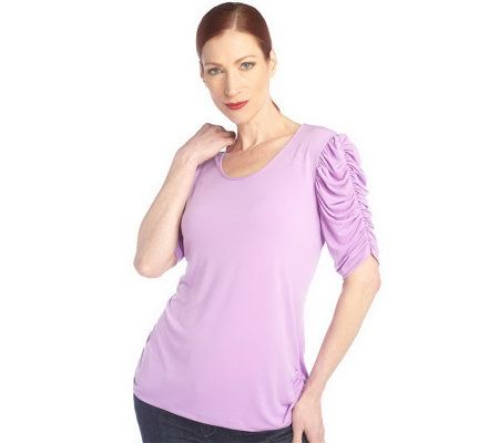 George Simonton Milky Knit Scoop Neck Top with Ruched Sleeves - A203676