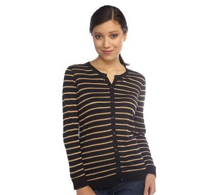 Isaac Mizrahi Live! Button Front Striped Cardigan - A204076