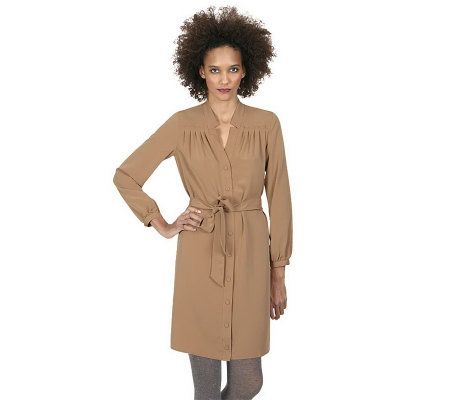 LOGO by Lori Goldstein Shirt Dress with Pleat Detail - A209476