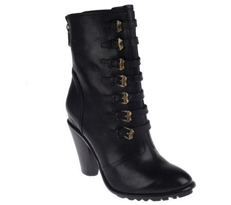 B. Makowsky Leather Booties with Buckle Detail - A210476