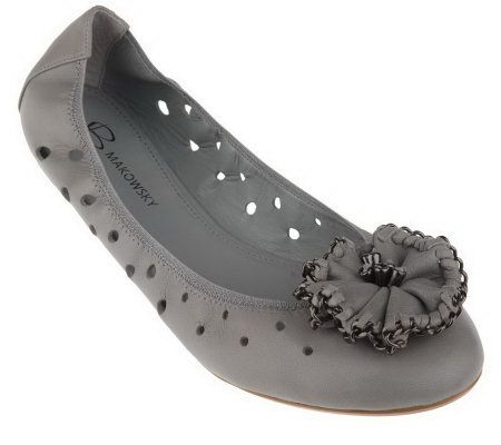 B. Makowsky Leather Cutout Flats w/Flower & Chain Detail - A212976