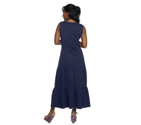 Denim & Co. Solid Tiered V-neck Knit Tank Dress