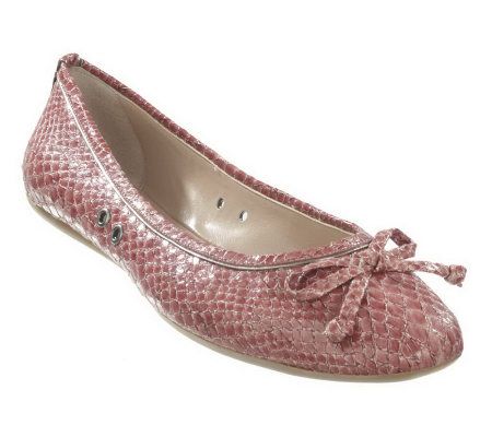Isaac Mizrahi Live! Snaked Embossed Ballerina Flats with Bow Detail - A215276