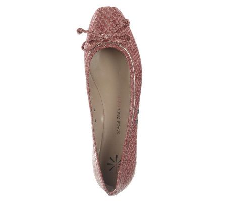Isaac Mizrahi Live! Snaked Embossed Ballerina Flats with Bow Detail