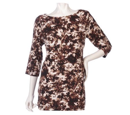 Susan Graver Stretch Knit Printed Split Sleeve Tunic Top - A215976