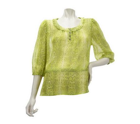 K-DASH by Kardashian Python Print Scoopneck Boho Blouse - A222976