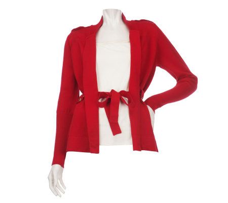 George Simonton Open Front Cardigan with Rib Trim and Novelty Buttons - A223576