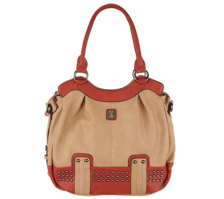 V Couture by Kooba Becky Contrast Trim Tote w/Stud Accents & Strap - A224676