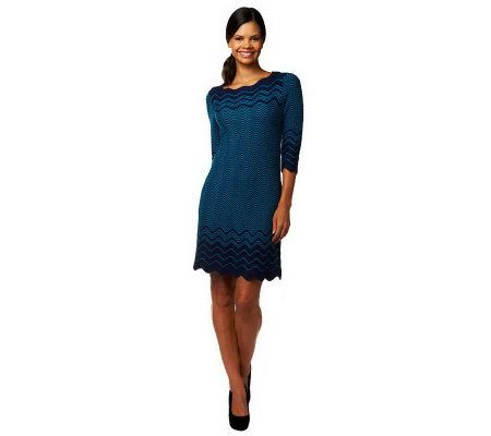 Isaac Mizrahi Live! Chevron Pattern 3/4 Sleeve Knit Dress - A225576