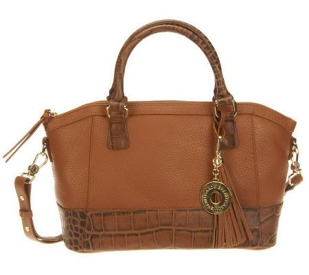 Isaac Mizrahi Live! Bridgehampton Leather Satchel w/ Croco Detail - A227476