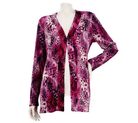 Susan Graver Printed Pleated Woven Long Sleeve Cardigan with Closure - A228076