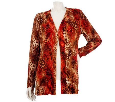Susan Graver Printed Pleated Woven Long Sleeve Cardigan with Closure - A228076