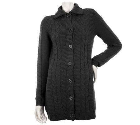 Liz Claiborne New York Mixed Stitch Mock Neck Cardigan - A228576