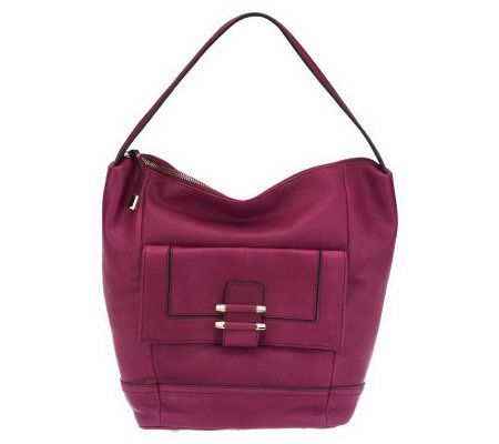 B. Makowsky Leather Zip Top Slouchy Hobo w/ Front Pocket - A228876