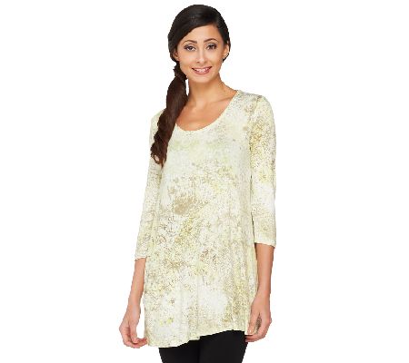 LOGO by Lori Goldstein 3/4 Sleeve Printed Knit Top with Pocket - A233676