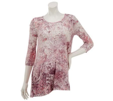 LOGO by Lori Goldstein 3/4 Sleeve Printed Knit Top with Pocket - A233676
