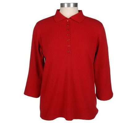 As Is Denim & Co. Stretch 3/4 Sleeve Thermal Polo Shirt - A236776