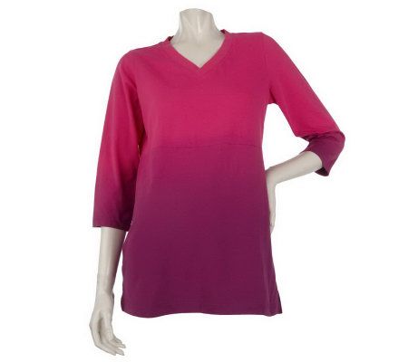 Sport Savvy Stretch Jersey Knit Dip-Dye 3/4 Sleeve Tunic - A199877