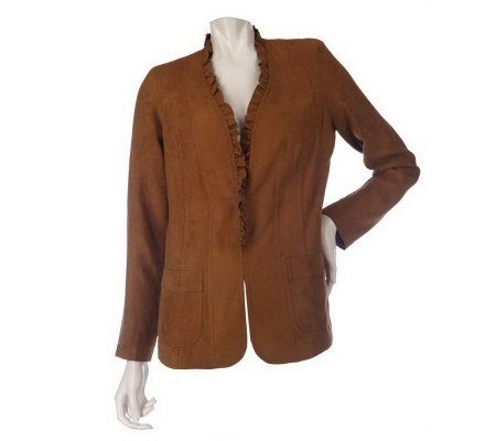 Kelly by Clinton Kelly Faux Suede Ruffle Woven Jacket - A203277