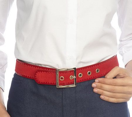 Isaac Mizrahi Live! Suede Stretch Buckle Belt with Stitching - A210177