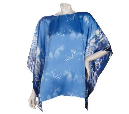 Susan Graver Printed Charmeuse Bateau Neck Scarf Top - A211177