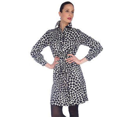 Isaac Mizrahi Live! Giraffe Print Shirt Dress w/ Removable Belt - A212577