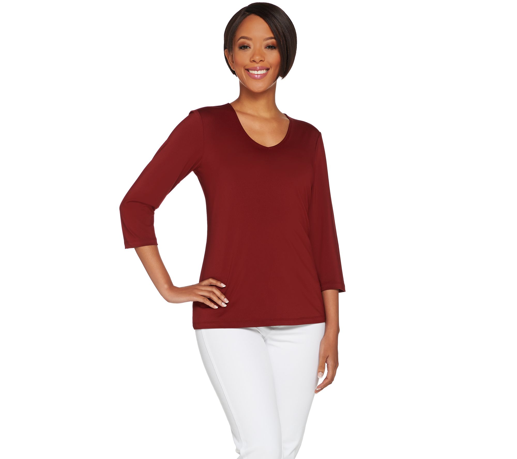 Susan Graver Essentials Butterknit 3/4 Sleeve V-neck Top - A214177