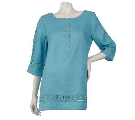 Motto Washed Linen Tunic with Battenburg Details - A214477