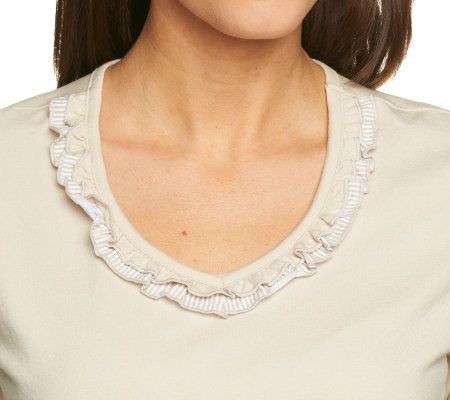 Denim & Co. Short Sleeve T-shirt with Ruffle Neckline
