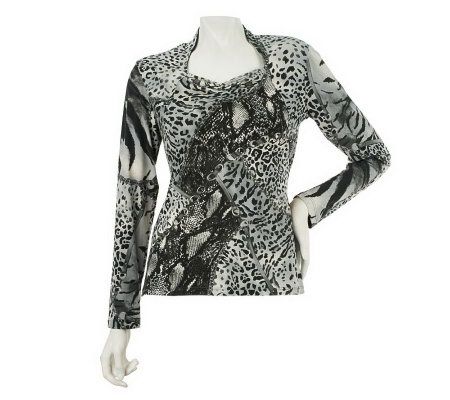 George Simonton Animal Chain Print Milky Knit Top with Shirring - A215877