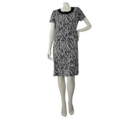Susan Graver Liquid Knit Printed Dress with Solid Banded Neckline - A216077