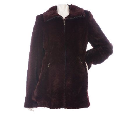 Dennis Basso Textured Faux Fur Zip Front Coat - A219377