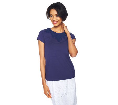 Isaac Mizrahi Live! Rosette Soutache Knit T-Shirt - A223777