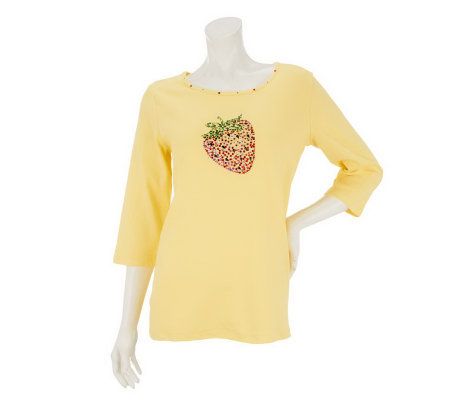 Quacker Factory Super Sparkle 3/4 Sleeve T-shirt - A223877