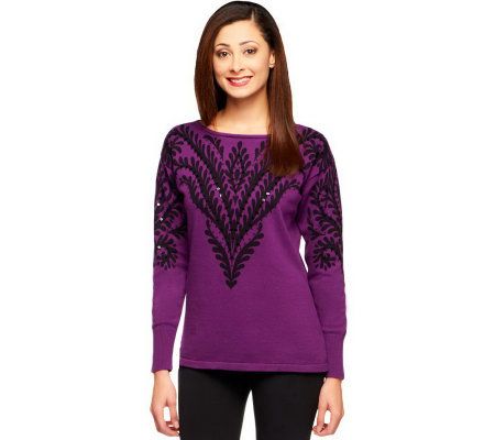 Bob Mackies Renaissance Print Pullover with Sequin Detail - A229277