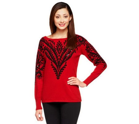 Bob Mackies Renaissance Print Pullover with Sequin Detail - A229277