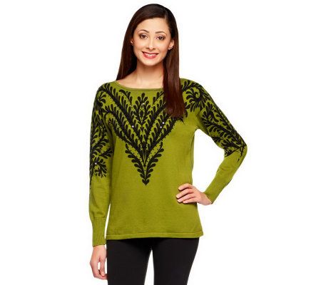 Bob Mackies Renaissance Print Pullover with Sequin Detail - A229277