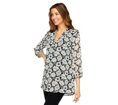Liz Claiborne New York Floral Printed Chiffon Tunic with Lining - A230677