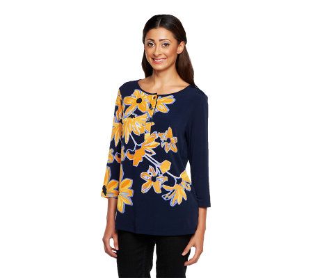 Kelly by Clinton Kelly Floral Print 3/4 Sleeve Tunic - A231477