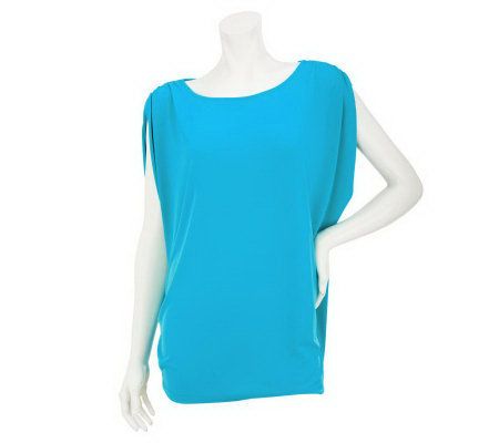 Susan Graver Solid Liquid Knit Draped Bateau Neck Top - A231777