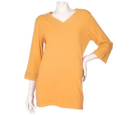 Denim & Co. Embroidered Tunic with Sequin Accents - A7577