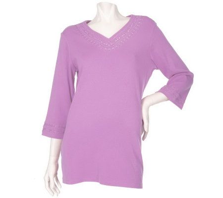 Denim & Co. Embroidered Tunic with Sequin Accents - A7577