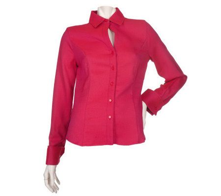 Dialogue Stretch Twill Long Sleeve Blouse with Cuff Detail - A94177