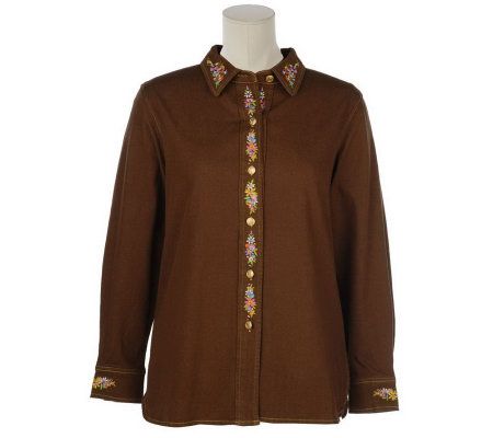 Bob Mackies Embroidered Flower Festival Denim Shirt Jacket - A12078