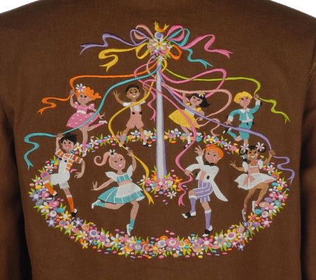 Bob Mackies Embroidered Flower Festival Denim Shirt Jacket