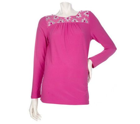 Bob Mackies Embroidered and Jeweled Jersey Knit Top - A199478