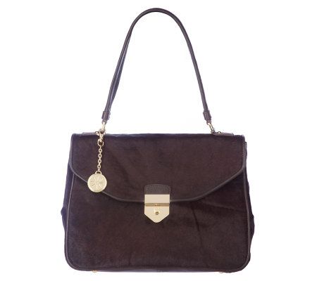 Isaac Mizrahi Live! Calf Hair Push Lock Flap Satchel - A203778