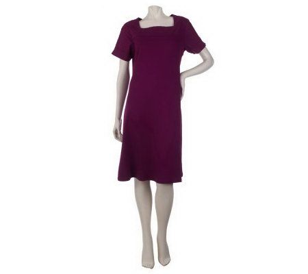 Liz Claiborne New York Square Neck Dress w/ Woven Yoke & Sleeves - A213178